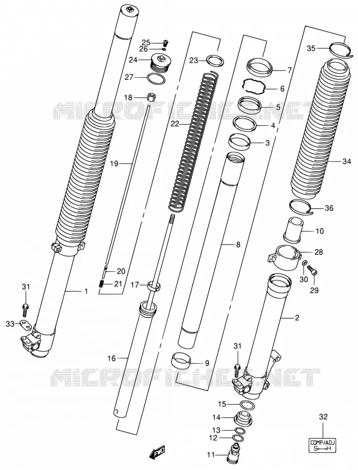 VOORVORK (MODELE K2/K3/K4) Suzuki MOTO 400 DR-Z 2004  DR-Z400S K4 (E03,E28,E33)