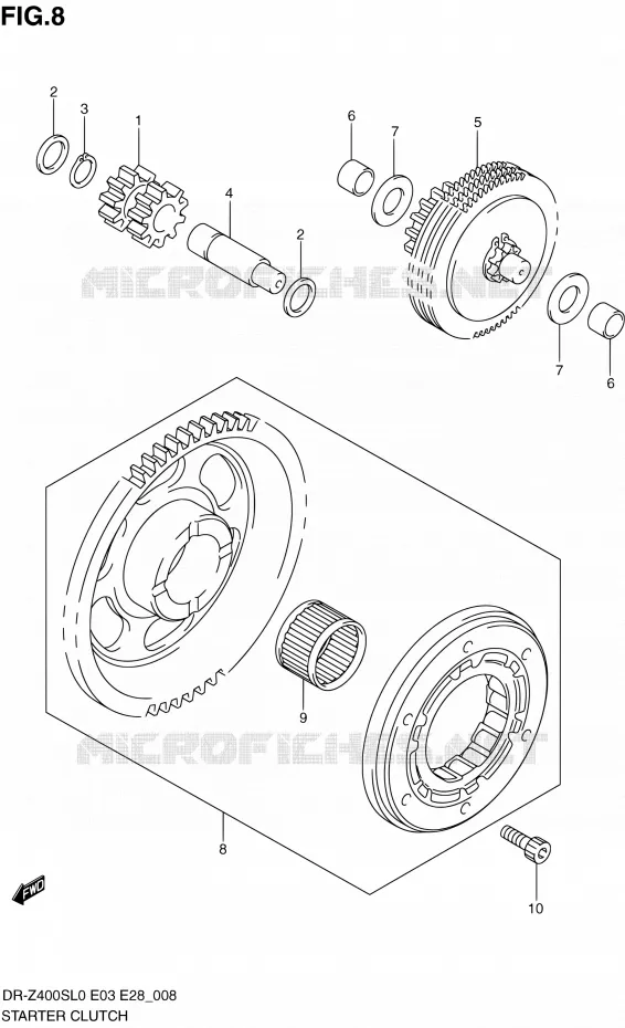 STARTMOTOR CLUTCH Suzuki MOTO 400 DR-Z 2010  DR-Z400S L0 (E03,E28,E33)