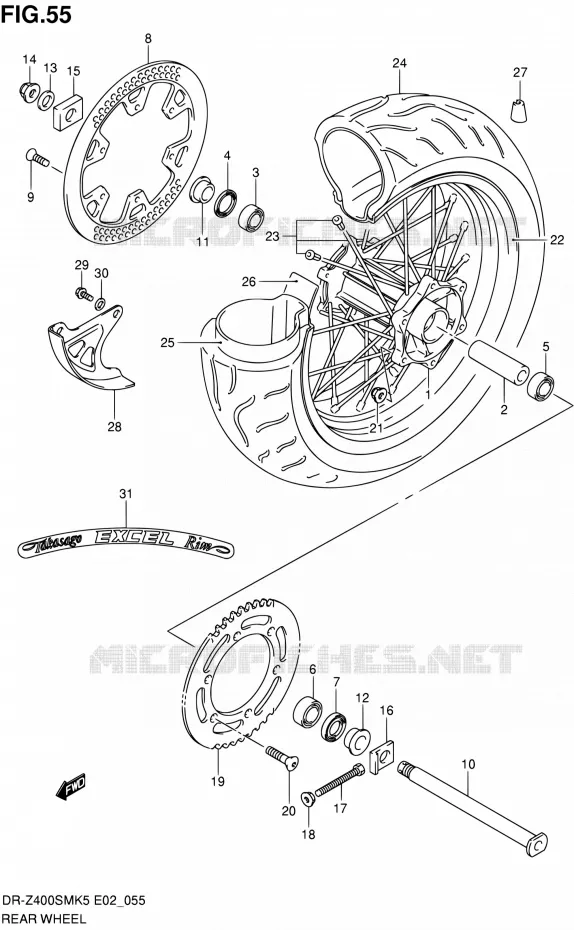ACHTERWIEL (MODEL K5/K6) Suzuki MOTO 400 DR-Z 2005  DR-Z400SMK5(E19)