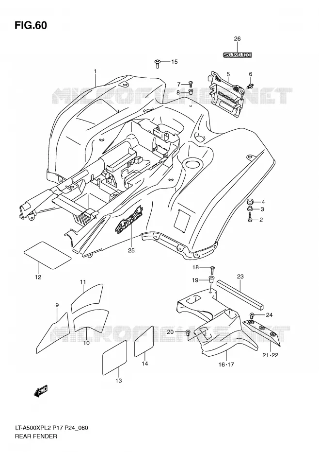ACHTERSPATBORD (LT-A500XPL2 P17) Suzuki QUAD 500 KINGQUAD 2012  LT-A500XPZL2(P17)