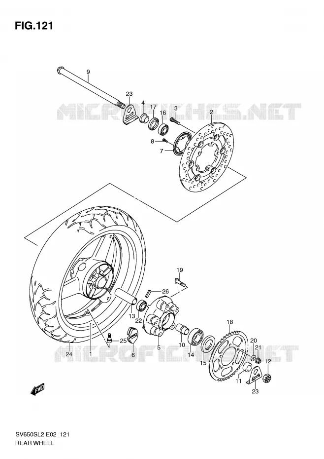 ACHTERWIEL (SV650SAL2 E24) Suzuki MOTO 650 SV 2012  SV650SUL2(E02)