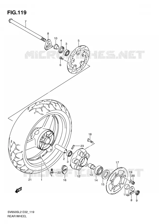 ACHTERWIEL (SV650SL2 E24) Suzuki MOTO 650 SV 2012  SV650SUL2(E02)