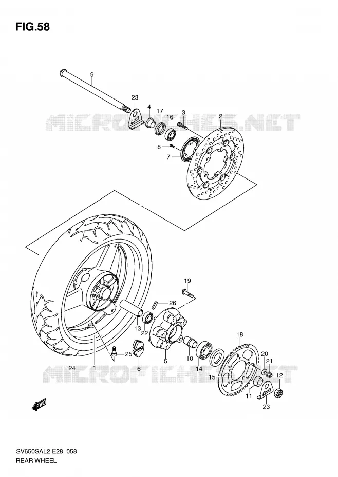 ACHTERWIEL Suzuki MOTO 650 SV-S 2012  SV650SAL2(E28)
