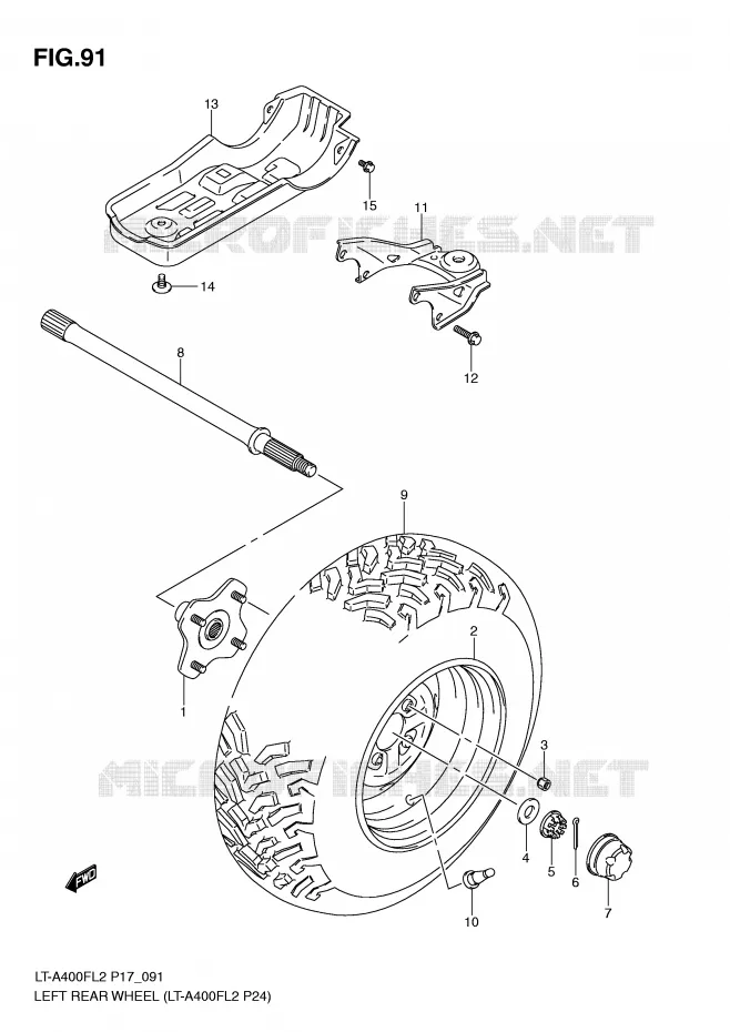 LINKERHAND ACHTERWIEL (LT-A400FL2 P24) Suzuki QUAD 400 KINGQUAD 2012  LT-F400FZL2(P17)