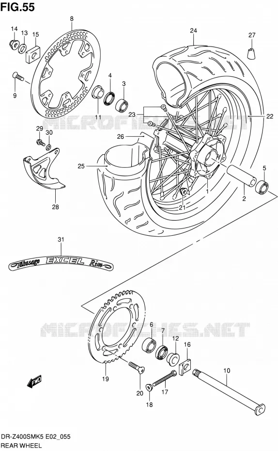 ACHTERWIEL (MODEL K5/K6) Suzuki MOTO 400 DR-Z 2006  DR-Z400SMK6(E24)