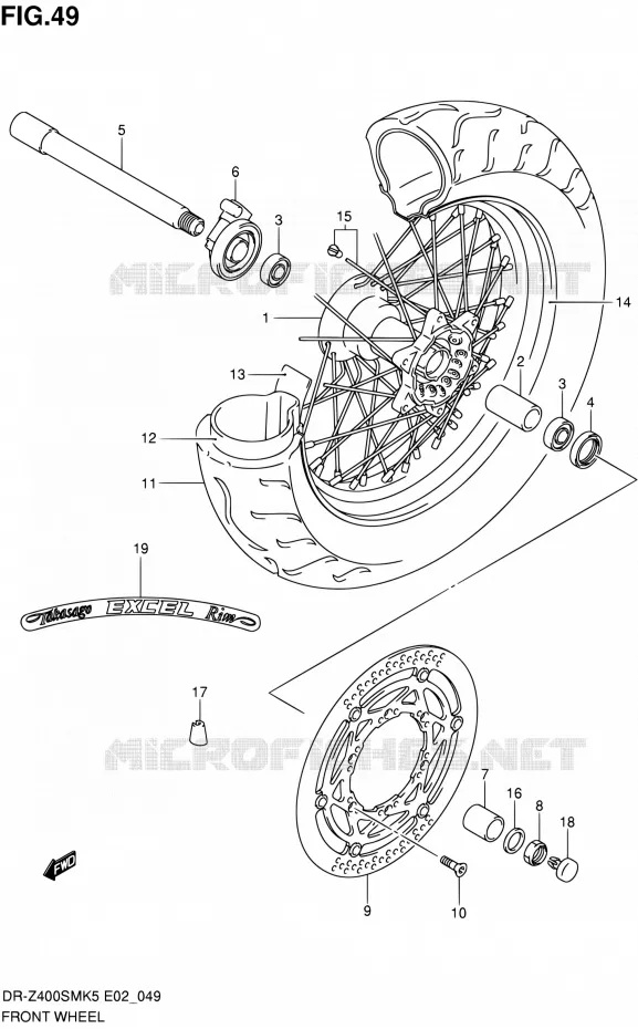 VOORWIEL (MODELE K5/K6) Suzuki MOTO 400 DR-Z 2006  DR-Z400SMK6(E24)