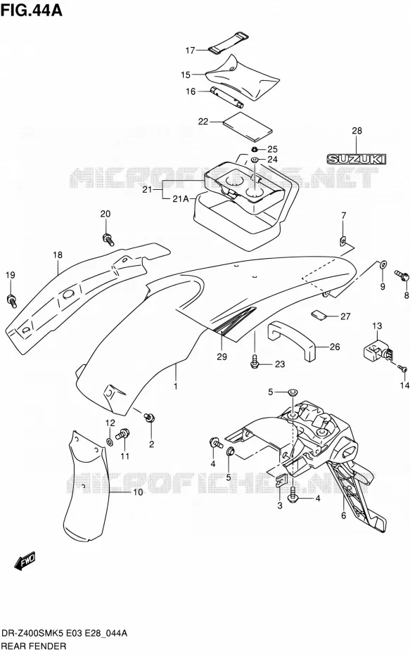 ACHTERSPATBORD (MODEL K7/K8/K9) Suzuki MOTO 400 DR-ZSM 2007  DR-Z400SM K7 (E03,E28,E33)