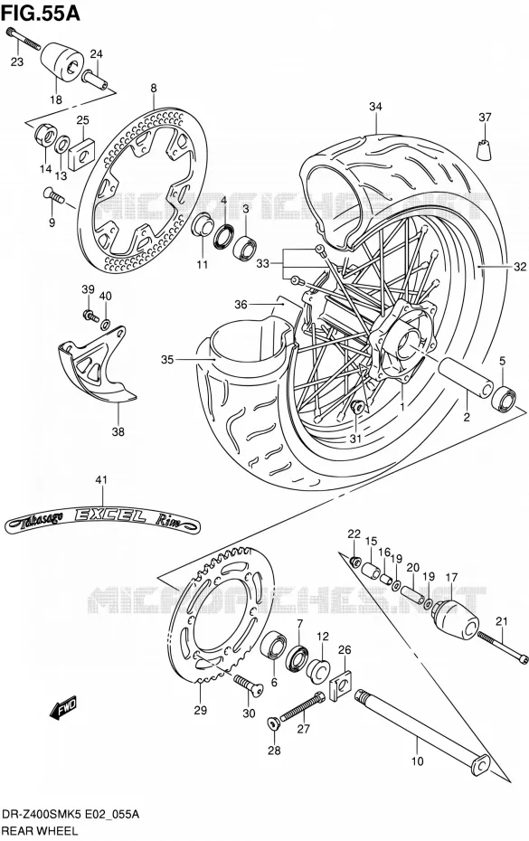 ACHTERWIEL (MODEL K7/K8/K9) Suzuki MOTO 400 DR-Z 2007  DR-Z400SMK7(E24)