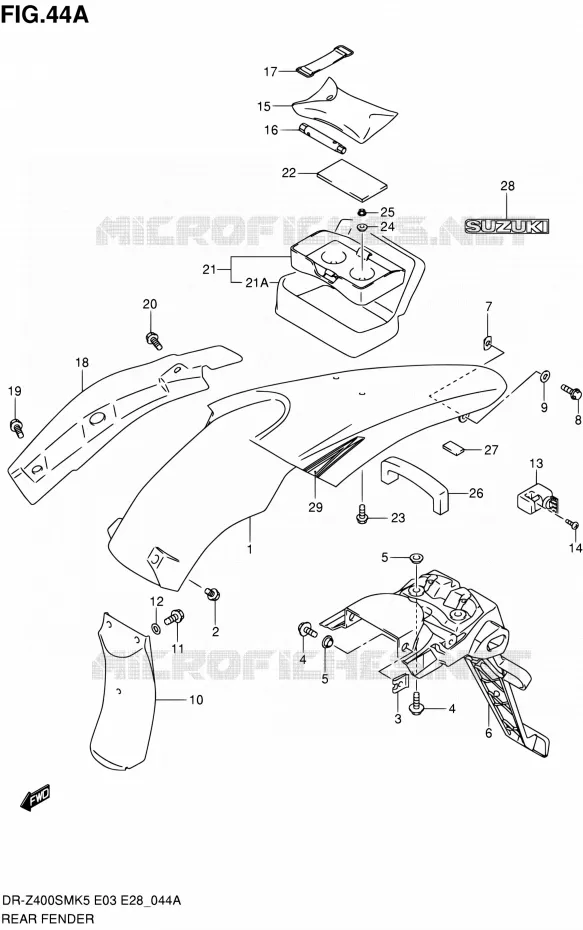 ACHTERSPATBORD (MODEL K7/K8/K9) Suzuki MOTO 400 DR-Z 2008  DR-Z400SM K8 (E03,E28,E33)