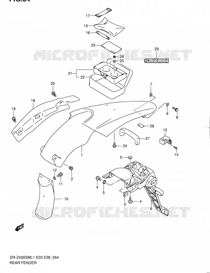 ACHTERSPATBORD Suzuki MOTO 400 DR-Z 2011  DR-Z400SM L1 (E03,E28,E33)