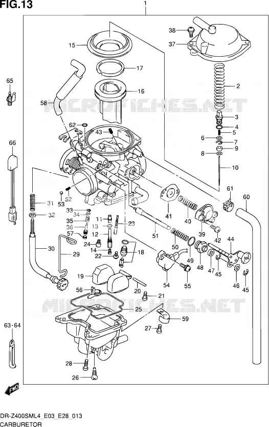 CARBURATOR (DR-Z400SML4 E28) Suzuki MOTO 400 DR-Z 2014  DR-Z400SM L4 (E03,E28,E33)