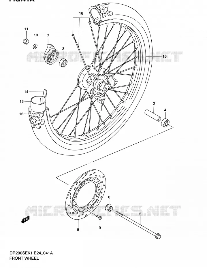 VOORWIEL (MODEL K2/K3/K4/K5 E06,E24) Suzuki MOTO 200 DR 2002  DR200SE K2 (E06,E24)