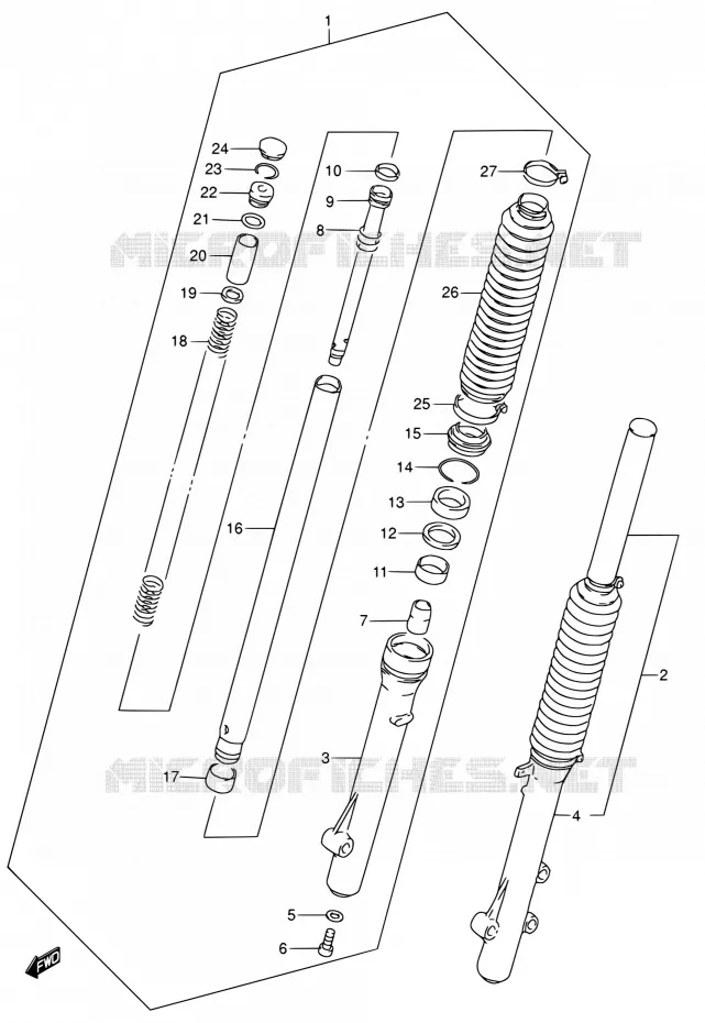 FRONT SCHOKDEMPER Suzuki MOTO 200 DR 2003  DR200SE K3 (E03,E28,E33)