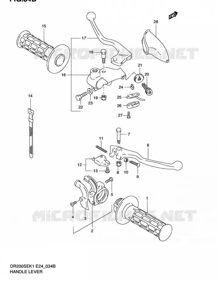 HANDGRIPS - LEVERS (MODEL K2 E06,P09,MODEL K3/K4/K5 E06) Suzuki MOTO 200 DR 2003  DR200SE K3 (E06,E24)