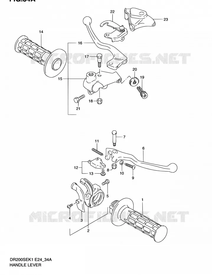HANDGRIPS - LEVERS (MODELE K2/K3/K4/K5 E24) Suzuki MOTO 200 DR 2003  DR200SE K3 (E06,E24)