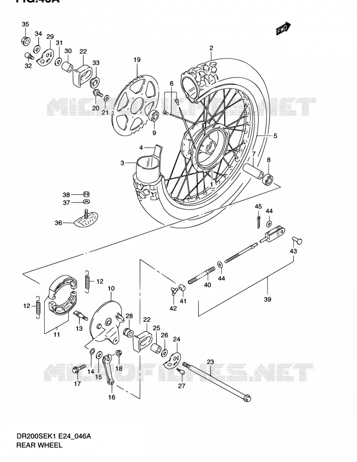 ACHTERWIEL (MODEL K2/K3/K4/K5 E06,E24) Suzuki MOTO 200 DR 2004  DR200SE K4 (E06,E24)