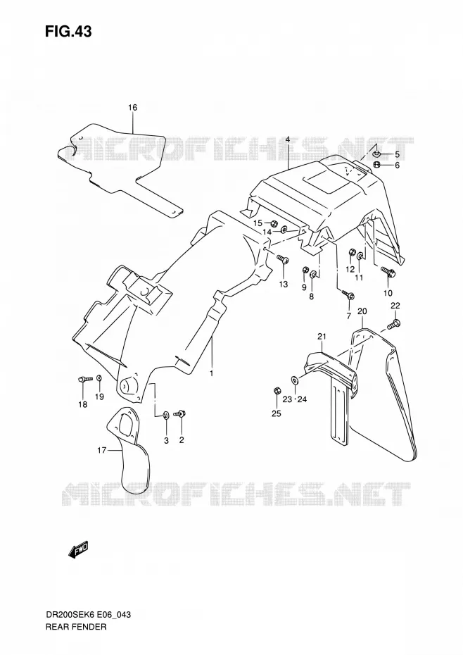 ACHTERSPATBORD Suzuki MOTO 200 DR 2007  DR200SE K7 (E06,E24)