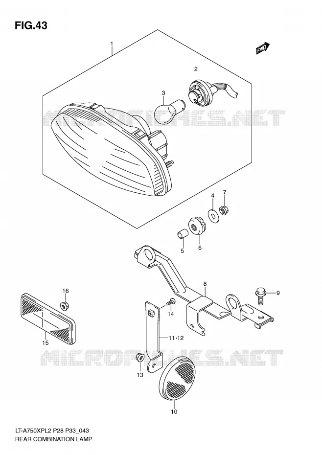 ACHTERLICHT (LT-A750XPL2 P28) Suzuki QUAD 750 KINGQUAD 2012  LT-A750XPZL2(P28)
