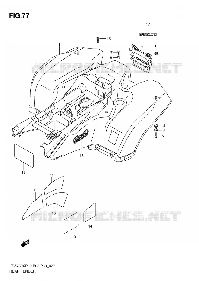 ACHTERSPATBORD (LT-A750XPZL2 P33) Suzuki QUAD 750 KINGQUAD 2012  LT-A750XPZL2(P28)