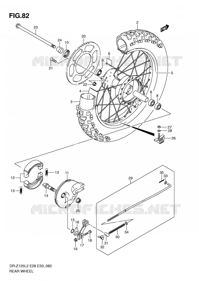 ACHTERWIEL (DR-Z125LL2 E33) Suzuki MOTO 125 DR-Z 2012  DR-Z125L2(E28)