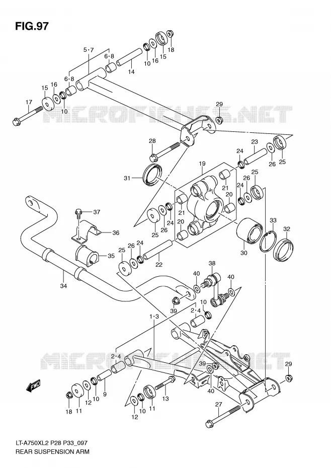 ACHTERWIELOPHANGING ARM Suzuki QUAD 750 KINGQUAD 2012  LT-A750XL2(P28)