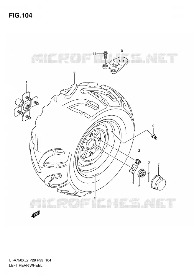 LINKERHAND ACHTERWIEL (LT-A750XL2 P33) Suzuki QUAD 750 KINGQUAD 2012  LT-A750XZL2(P28)