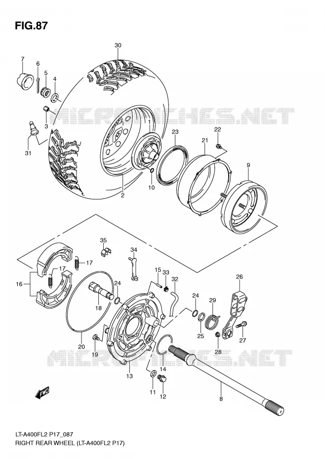 RECHTSE ACHTERWIEL (LT-A400FL2 P17) Suzuki QUAD 400 KINGQUAD 2012  LT-F400L2(P17)