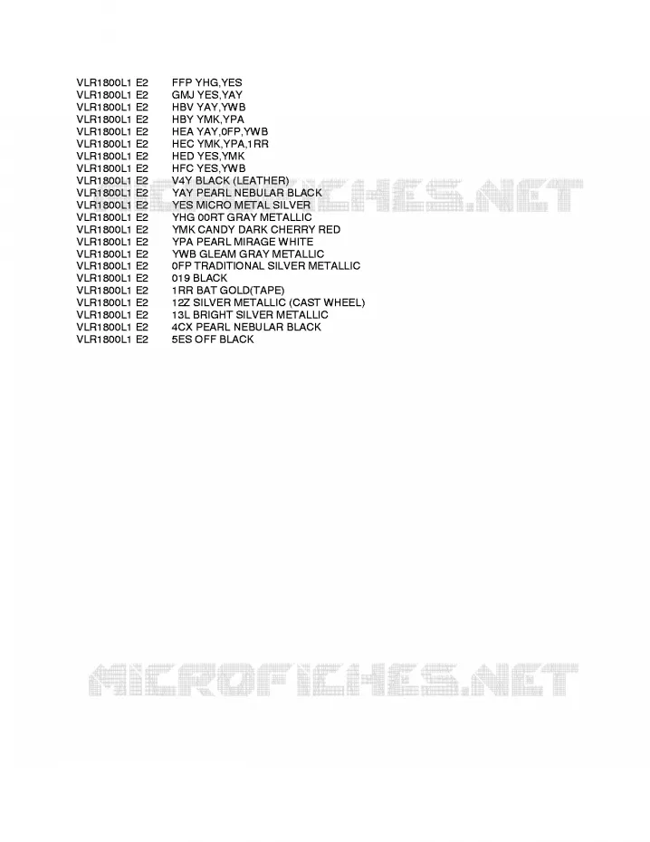 * CHARTE COULEUR * Suzuki MOTO 1800 INTRUDER 2011  VLR1800L1(E2)