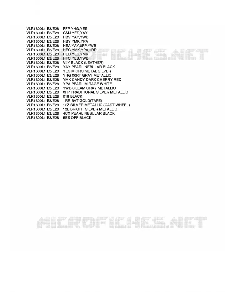 * CHARTE COULEUR * Suzuki MOTO 1800 INTRUDER 2011  VLR1800L1(E3/E28)