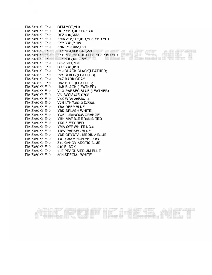 * CHARTE COULEUR * Suzuki MOTO 450 RM-Z 2011  RM-Z450L1(E19)