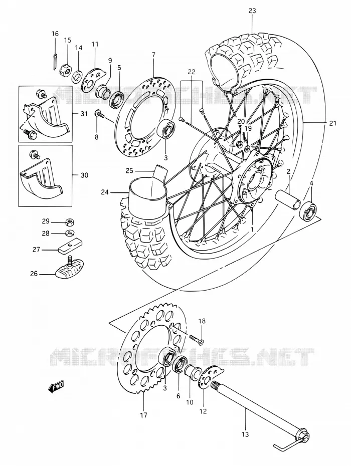 ACHTERWIEL (MODELE L/M/N/P) Suzuki MOTO 350 DR 1993  DR350 P (E03,E28,E33)