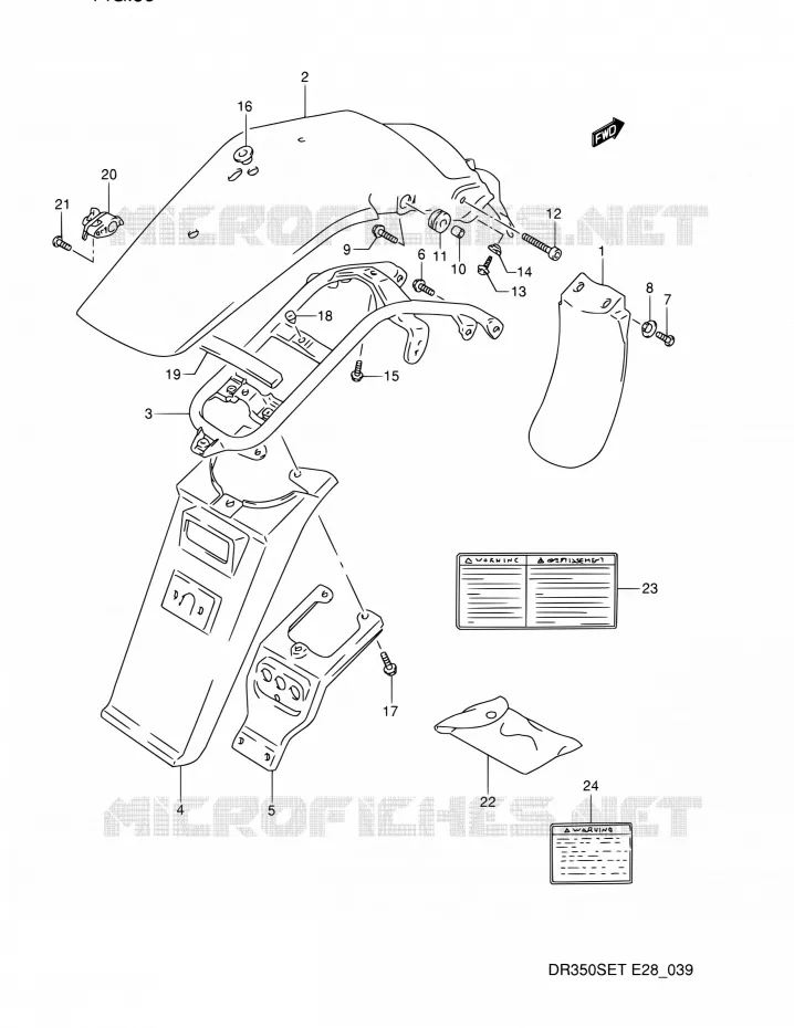 ACHTERSPATBORD (MODELE L/M/N/P) Suzuki MOTO 350 DR 1991  DR350S M (E03,E28,E33)