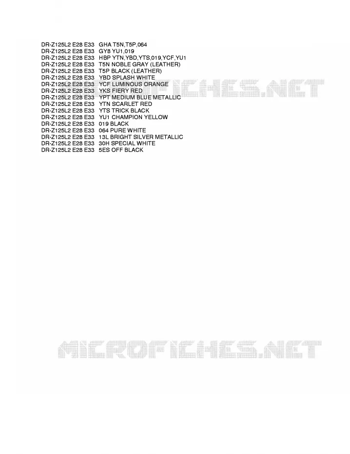 * CHARTE COULEUR * Suzuki MOTO 125 DR-Z 2012  DR-Z125LL2(E28)