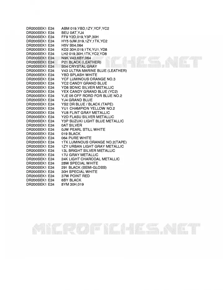 * CHARTE COULEUR * Suzuki MOTO 200 DR 2003  DR200SEK3(E24)