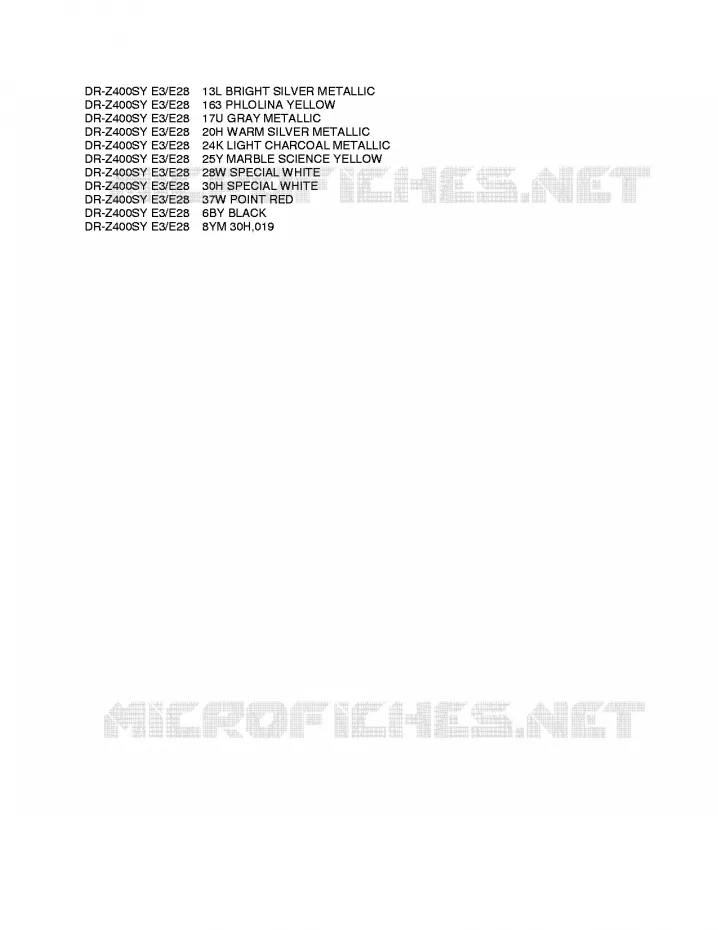 * CHARTE COULEUR * Suzuki MOTO 400 DR-Z 2001  DR-Z400SK1(E3/E28)