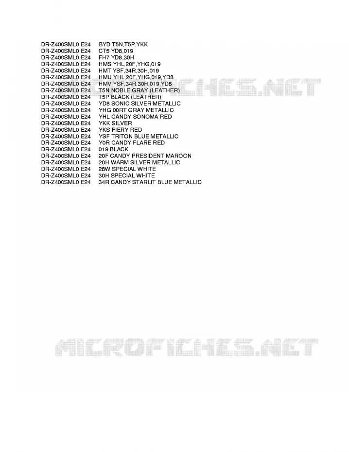 * CHARTE COULEUR * Suzuki MOTO 400 DR-Z 2010  DR-Z400SML0(E24)