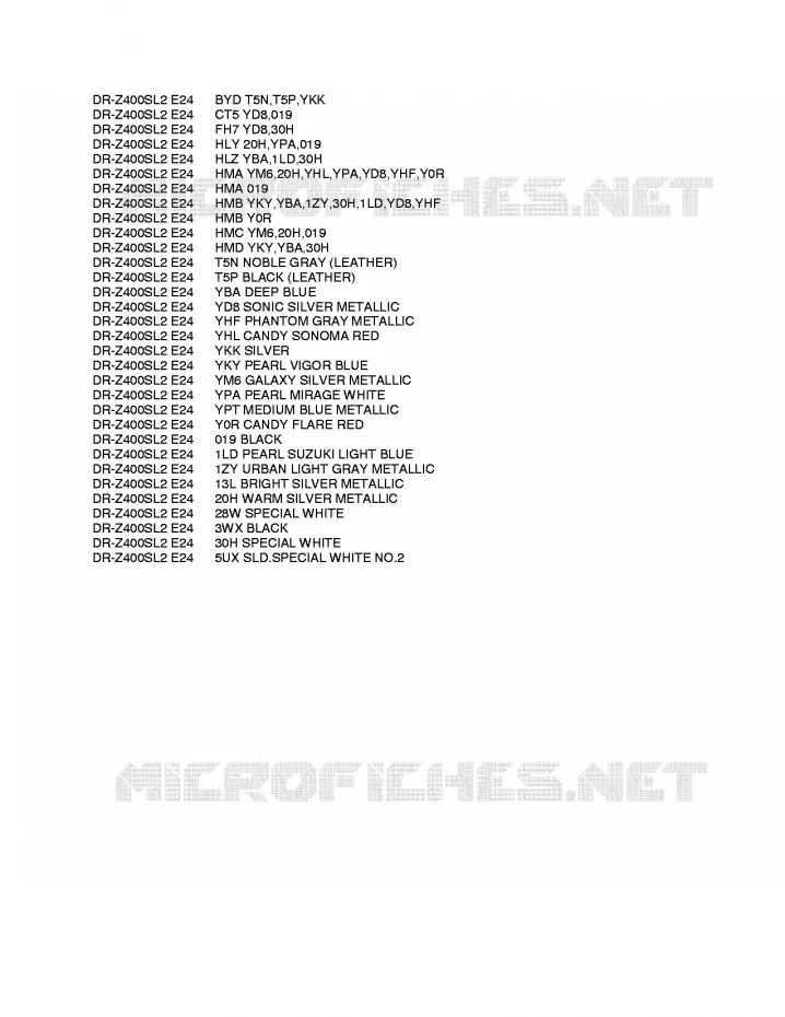 * CHARTE COULEUR * Suzuki MOTO 400 DR-Z 2012  DR-Z400SL2(E24)