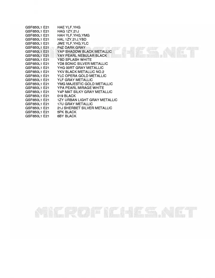 * CHARTE COULEUR * Suzuki MOTO 650 BANDIT 2011  GSF650SUAL1(E21)