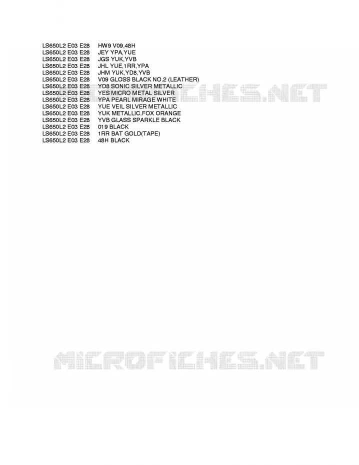 * CHARTE COULEUR * Suzuki MOTO 650 BOULEVARD 2012  LS650L2(E03)