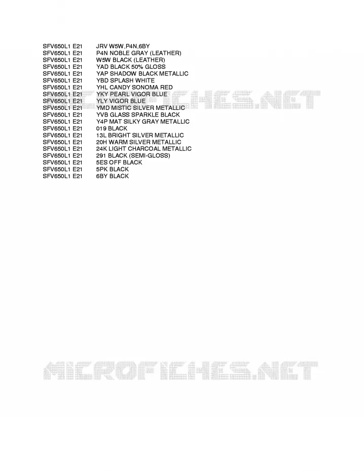 * CHARTE COULEUR * Suzuki MOTO 650 GLADIUS 2011  SFV650L1(E21)