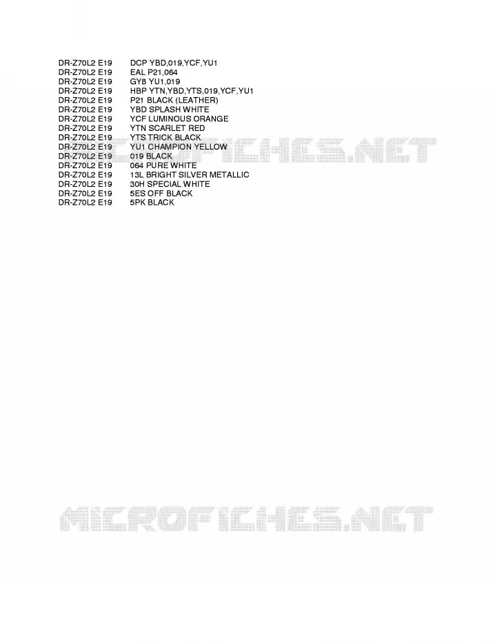 * CHARTE COULEUR * Suzuki MOTO 70 DR-Z 2012  DR-Z70L2(E19)