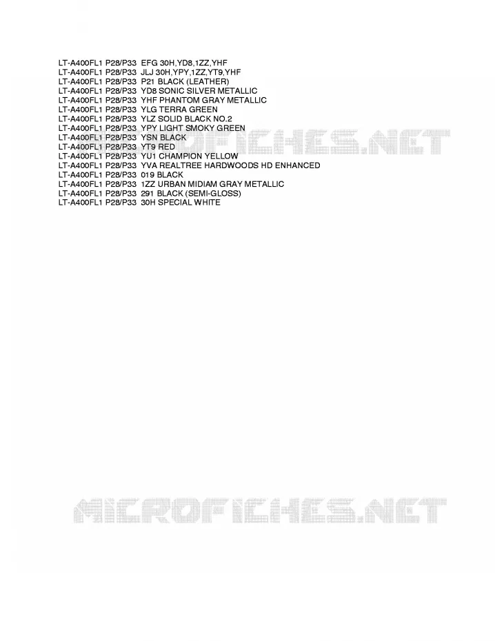 * CHARTE COULEUR * Suzuki QUAD 400 KINGQUAD 2011  LT-A400FZL1(P28/P33)