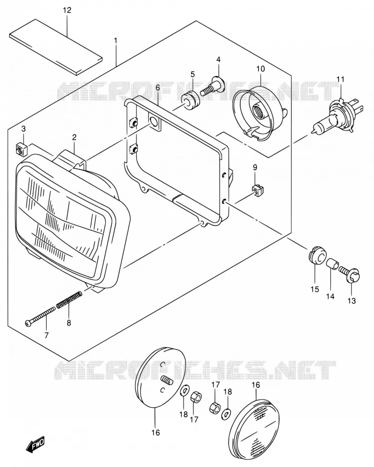 KOPLAMP (MODELE K2/K3/K4/K5 E24) Suzuki MOTO 650 DR 2001  DR650SE K1 (E04,E17,E24,E34)