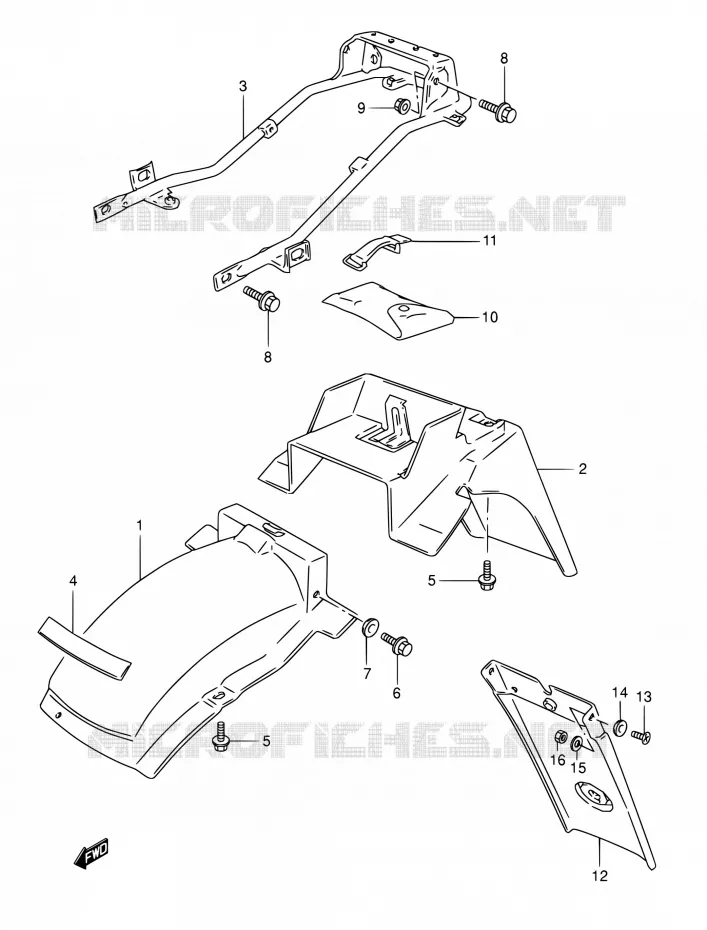 ACHTERSPATBORD (MODELE T) Suzuki MOTO 800 DR 1996  DR800S T/DR800SU T