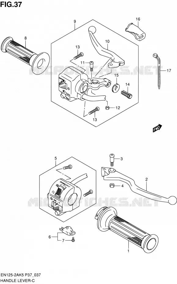 HANDGRIPS - LEVERS (MODELE K5/K6) Suzuki MOTO 125 EN 2006  EN125-2AK6(P37)