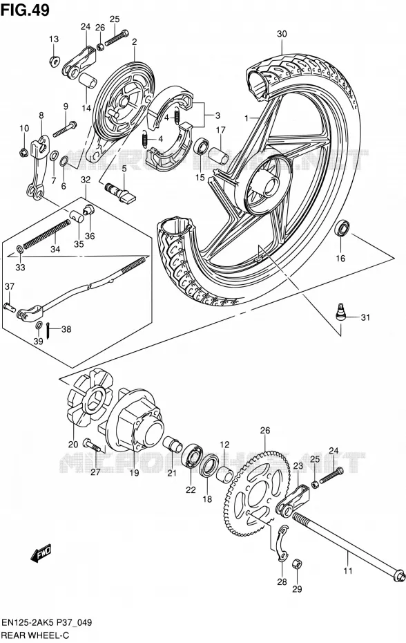 ACHTERWIEL (MODELE K5) Suzuki MOTO 125 EN 2007  EN125-2AK7(P37)