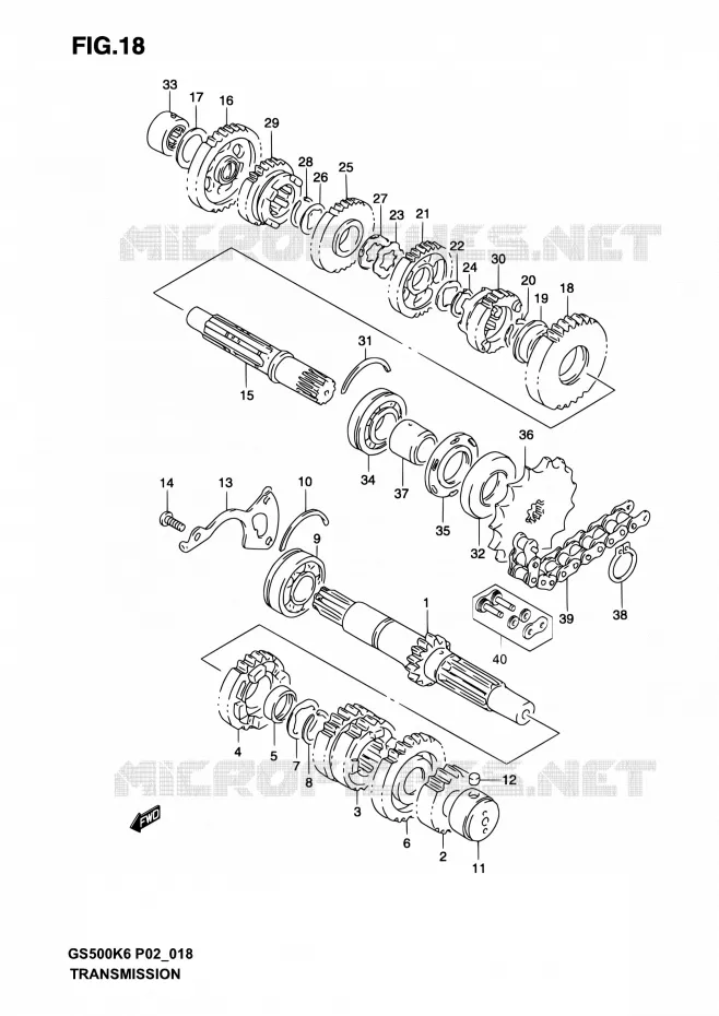 TRANSMISSION Suzuki MOTO 500 GS-F 2004  GS500F K4 (P02,P19,P24,P54)