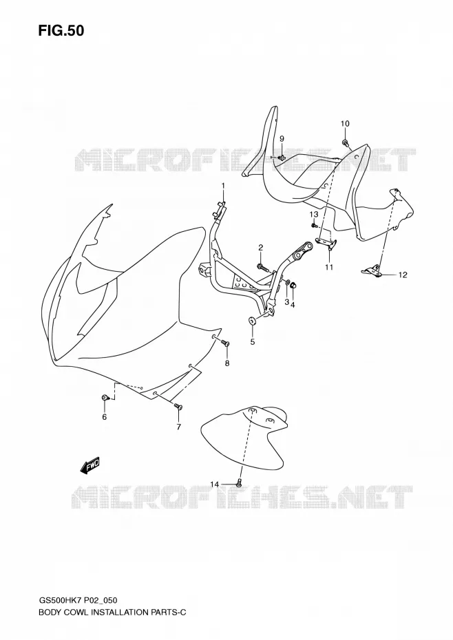 FRONT KUIP VERBLIJF  (WITH COWLING) Suzuki MOTO 500 GS-E 2007  GS500H K7 (P02,P19,P54)