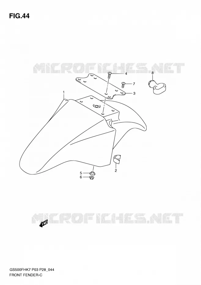 FRONT FENDER (MODEL K7/K8/K9) Suzuki MOTO 500 GS-E 2007  GS500H K7/GS500FH K7 (P03,P28,P33,P95)