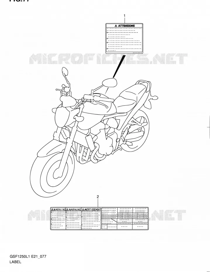 ETIKET (GSF1250AL1 E21) Suzuki MOTO 1250 BANDIT 2011  GSF1250L1